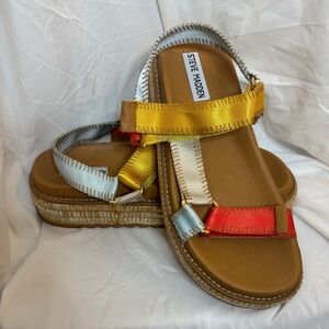 Steve Madden Orange, Yellow, and Light Blue Strappy Wedge Sandals